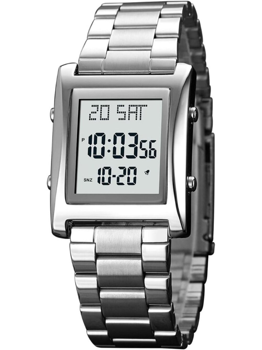 Men's White Waterproof Stainless Steel Digital Square Case Simple Wrist Watches